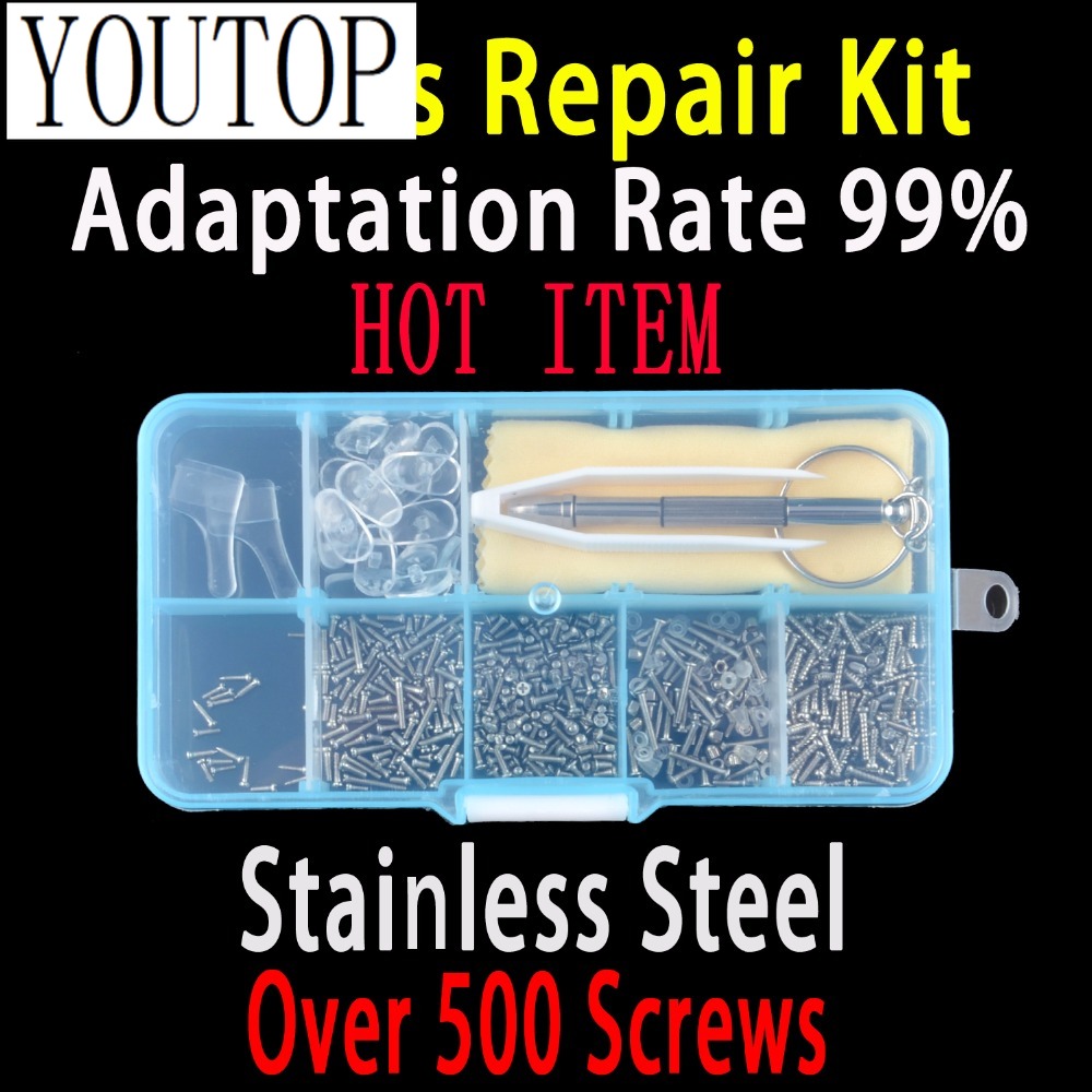 Watch Tool Repair Kit - 500 แว่นตาชุดซ่อมชุดเครื่องมือแว่นตากันแดดสกรู Micro Nose Pads ไขควงหู