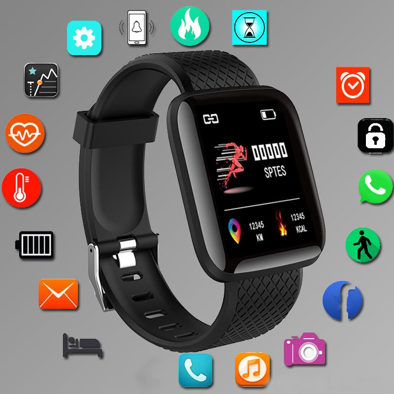 Smartwatch Square Watches For Men - กีฬาSmartwatchสร้อยข้อมือฟิตเนสการควบคุมเพลงผู้หญิงผู้ชายนาฬิกาสมาร์ทสําหรับAndroid Bluetoothนาฬิกาดิจิตอลนาฬิกาปลุกสภาพอากาศ