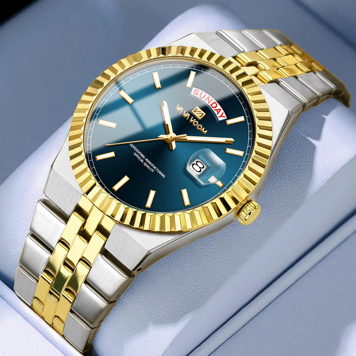 Smartwatch Ring Watches - นาฬิกาควอตซ์ผู้ชาย รุ่นนักบิน ขนาด 40 มม. ขอบทอง