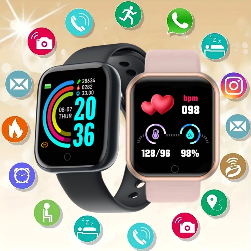 Smartwatch Square Watches For Men - นาฬิกาสมาร์ทวอทช์สายรัดข้อมือฟิตเนสสมาร์ทวอท์ชสำหรับผู้ชาย, นาฬิกาเตือนความจำควบคุมเพลงได้ Y68 D20