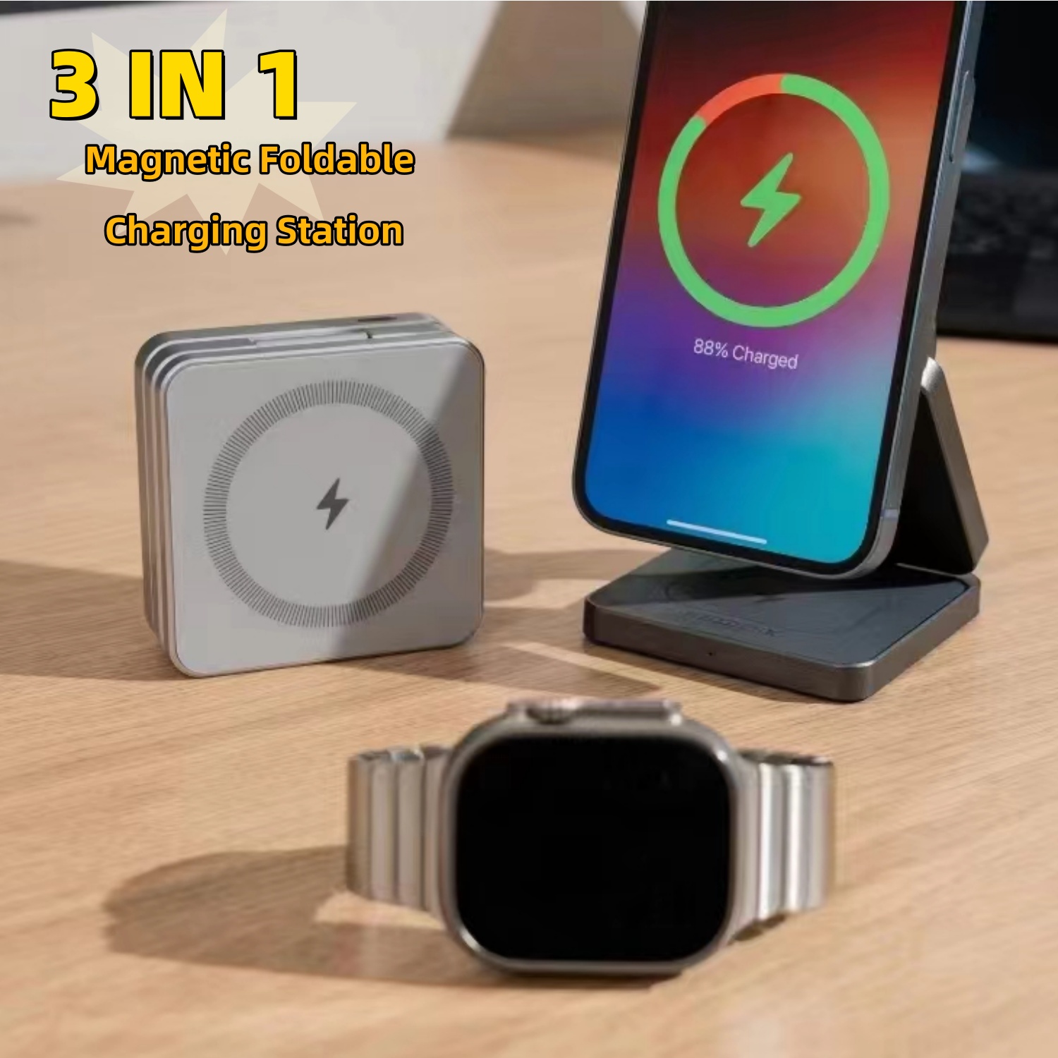 Watch 7 Smartwatch Iphone - 3 in 1สถานีชาร์จแม่เหล็กพับได้สำหรับ iPhone 12 13