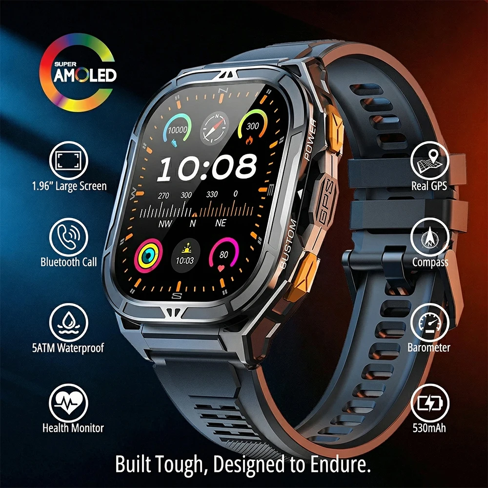 Smartwatch Square Watches For Men - สมาร์ทวอทช์ AMOLED ระดับหรู พร้อม GPS แท้