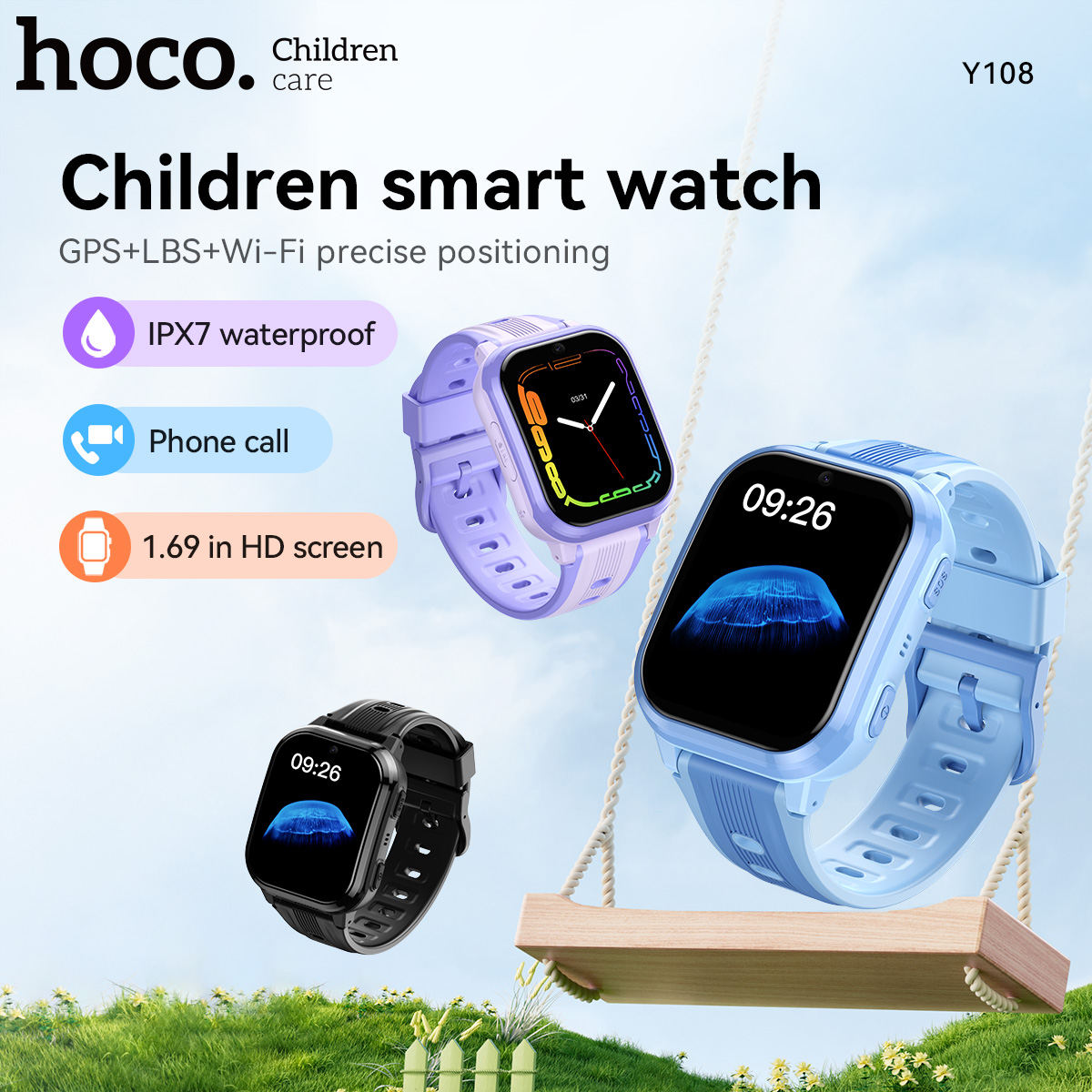 Smartwatch Watches For Kid Boy - นาฬิกาสมาร์ทวอทช์เด็ก HOCO Y108 หน้าจอโค้ง HD LCD