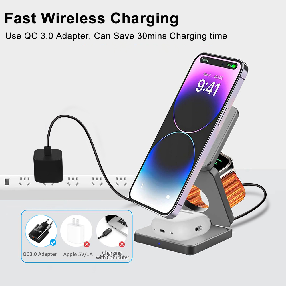 3 ใน 1 แบบพับได้ Magnetic Wire - Watch 7 Smartwatch Iphone บทวิจารณ์และราคา