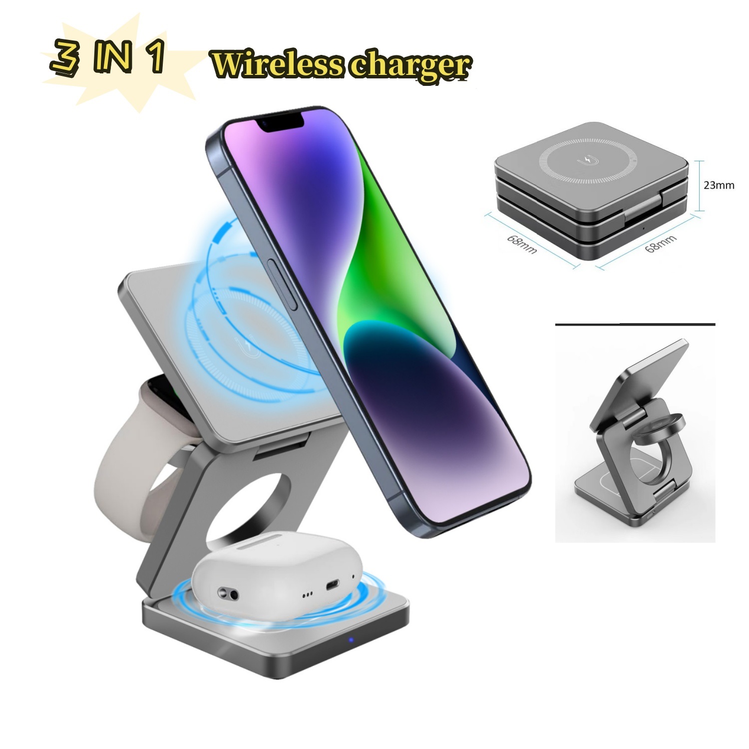 3 in 1สถานีชาร์จแม่เหล็กพับได้ - Watch 7 Smartwatch Iphone บทวิจารณ์และราคา