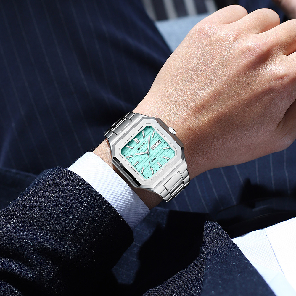 CRRJU นาฬิกาข้อมือสแตนเลสลำลอง - Smartwatch Square Watches For Men บทวิจารณ์และราคา